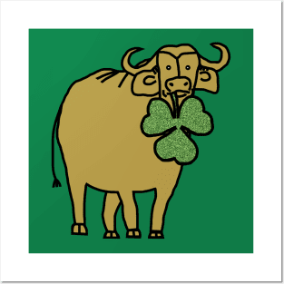 Gold Ox with Shamrock for St Patricks Day Posters and Art